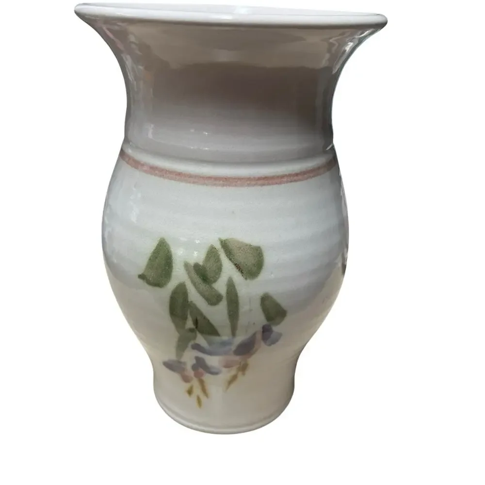 Vase Art Pottery Abstract Floral Stoneware Vintage Volup Handmade Flower Fairy